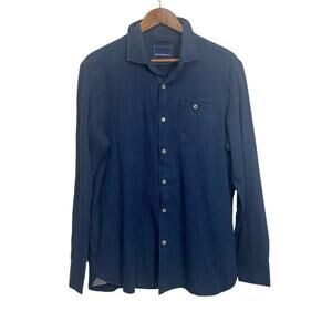 Tommy Bahama Blue long Sleeve button up silk blend Large vacation beach cruise